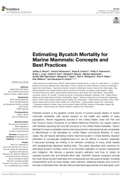 Estimating Bycatch Mortality for Marine Mammals: Concepts and Best Practices - Moore et al. 2021